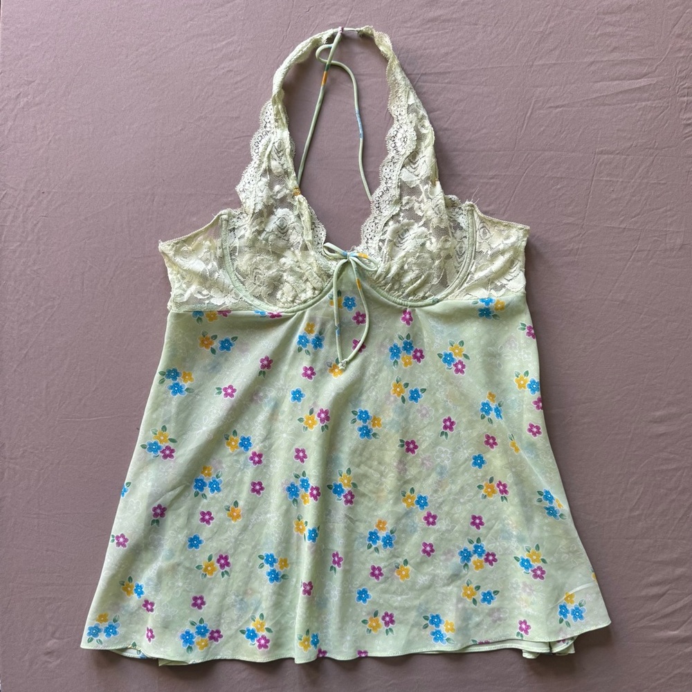 Enchanting Floral Halter Neck Lace Cami Top